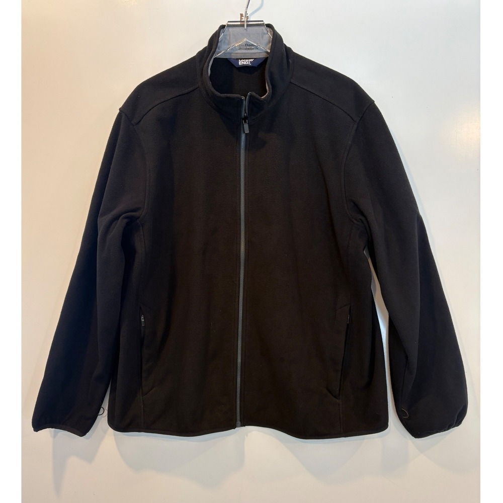 Lands End Black Full Zip Fleece Jacket Men's Outdoor Warm Layer Size‎ XL